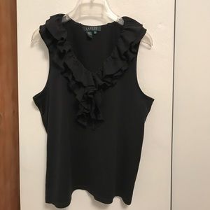 Lauren Ralph Lauren black ruffle front top