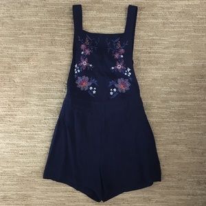 Embroidered Navy Romper