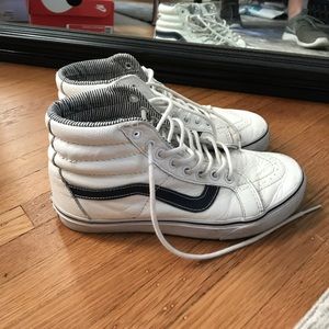 White and blue High top vans