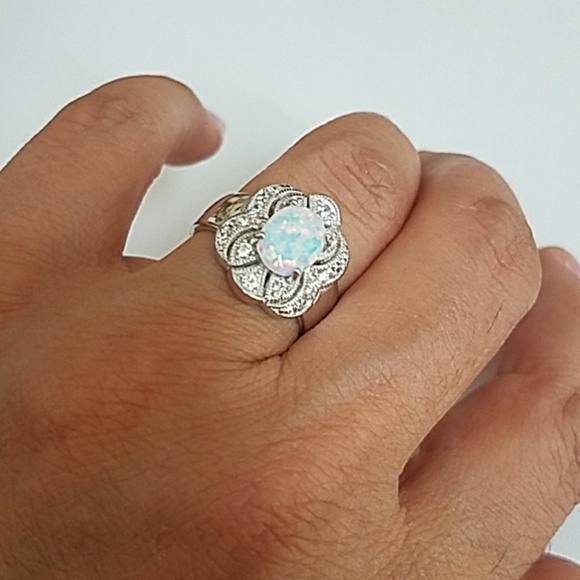 Opal Sapphire Sterling silver Engagement Ring - Picture 2 of 7