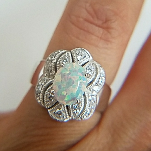 Opal Sapphire Sterling silver Engagement Ring - Picture 3 of 7