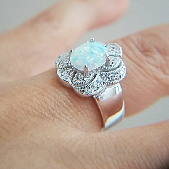 Opal Sapphire Sterling silver Engagement Ring - Picture 4 of 7