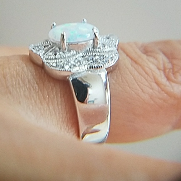 Opal Sapphire Sterling silver Engagement Ring - Picture 6 of 7