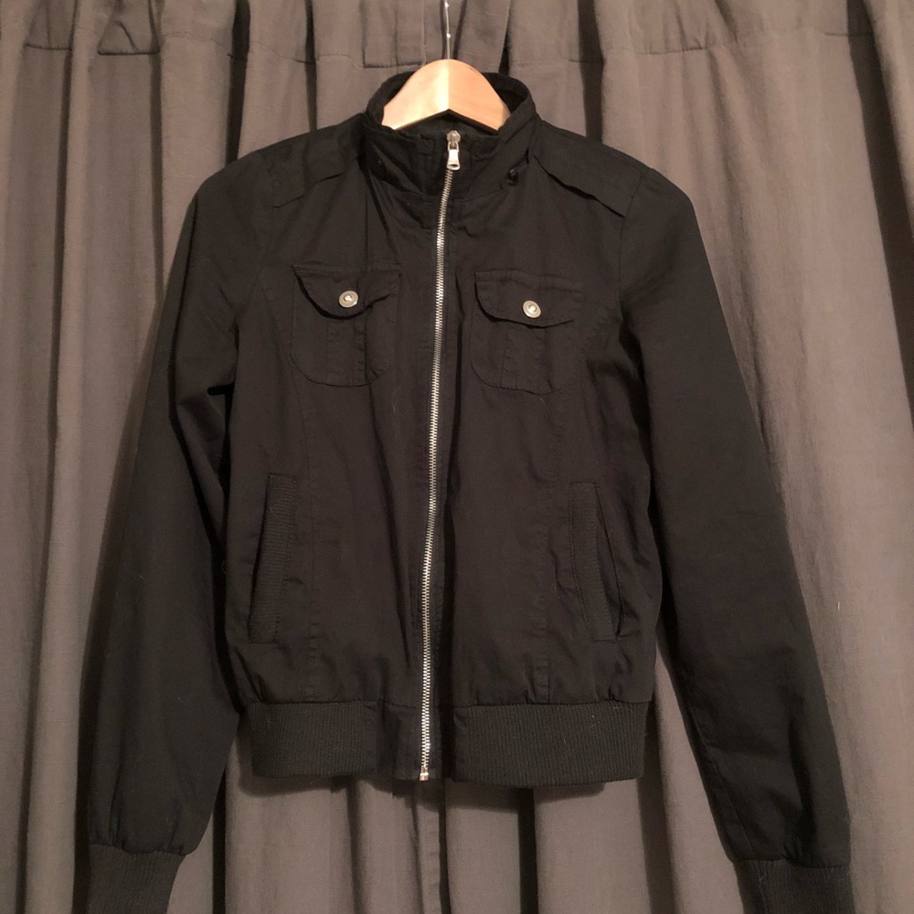 Black Bomber Jacket with detachable Hood