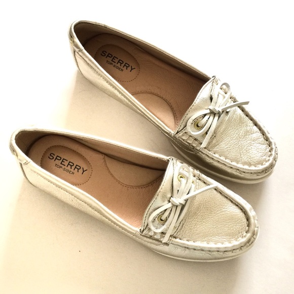 Sperry Shoes - Sperry Top-Sider gold white slide tie loafers 6