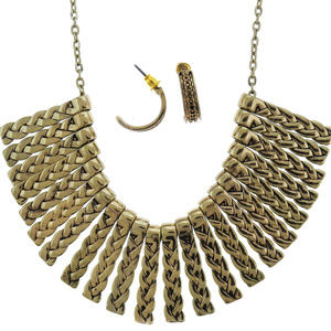 Gold-Tone Statement Necklace with Matching Earring