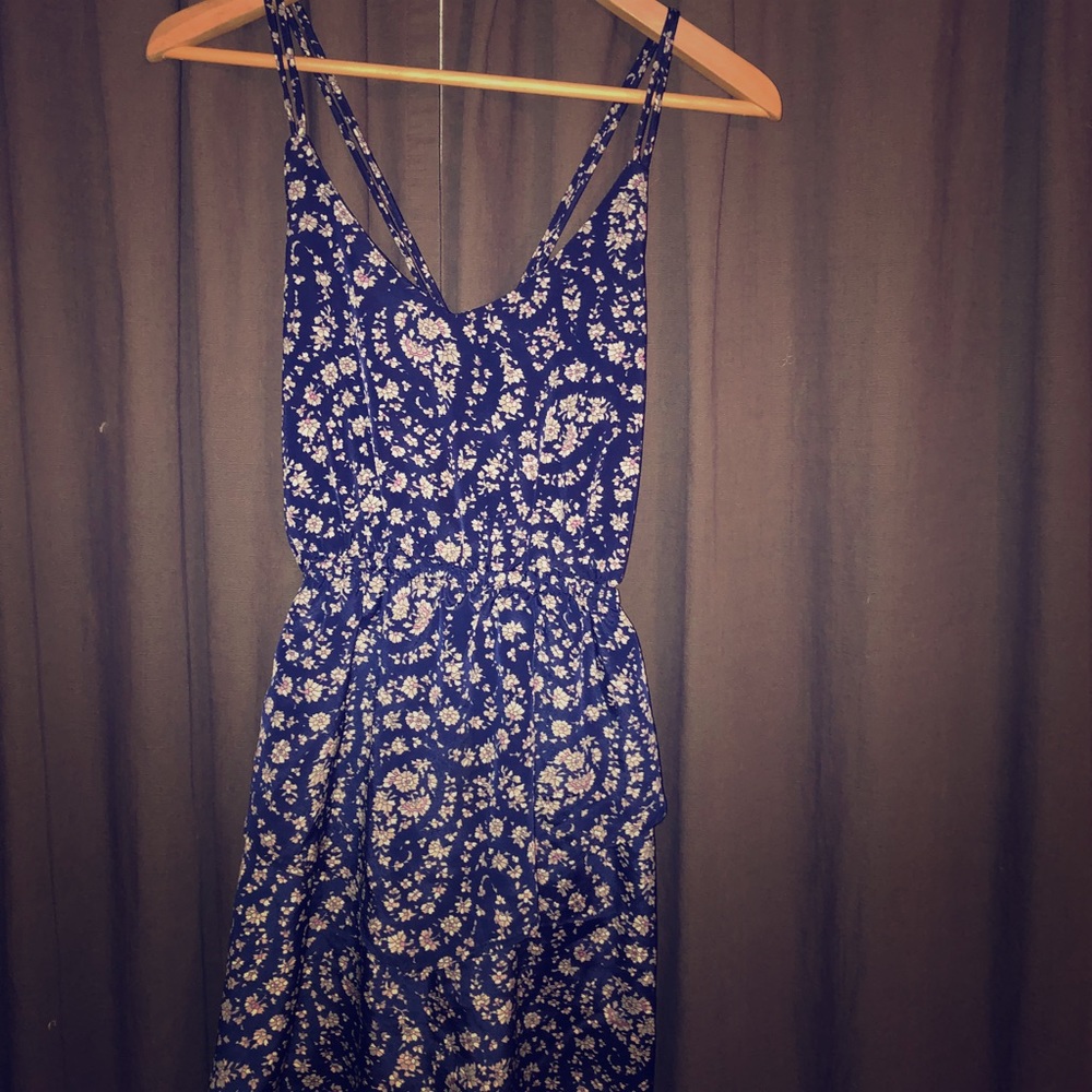 Strappy Flower Blue Dress with Peplum Skirt