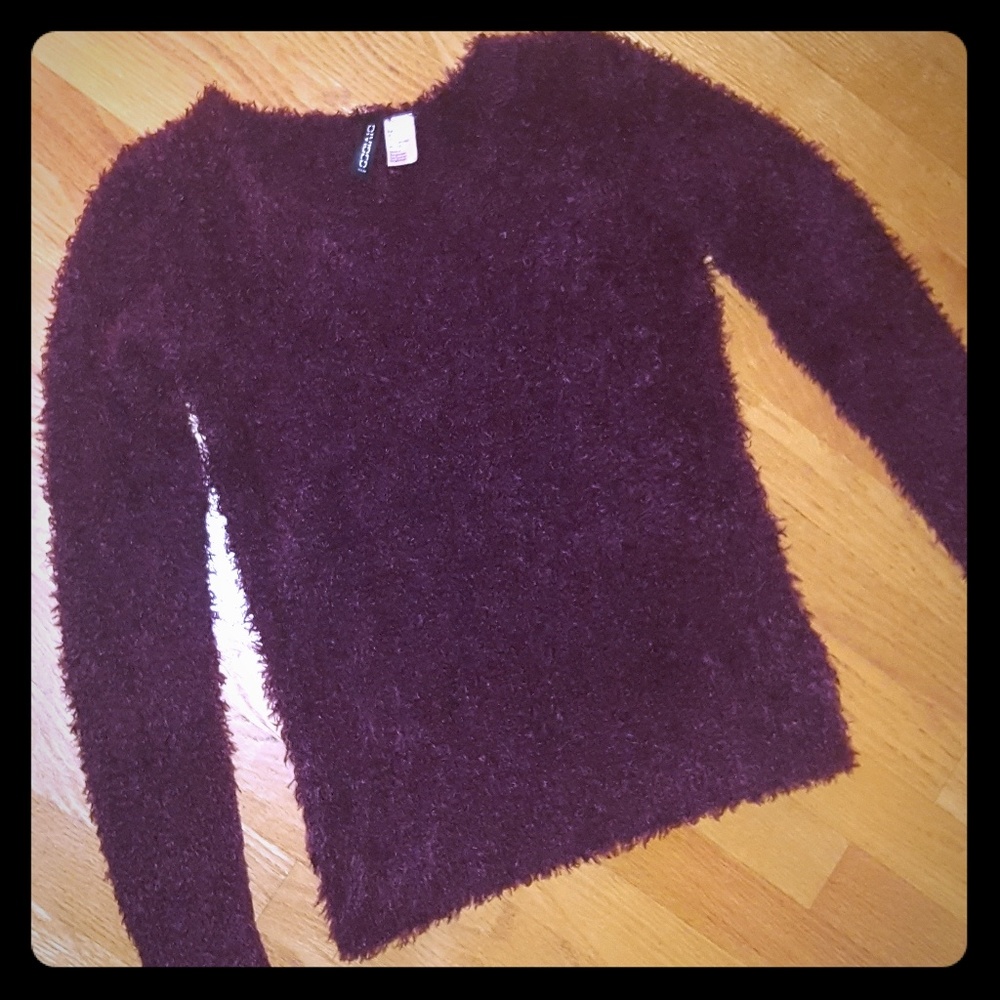 Burgundy fuzzy warm sweater Small S