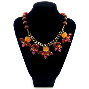 Gold-Tone Statement Necklace with rhinestone & red