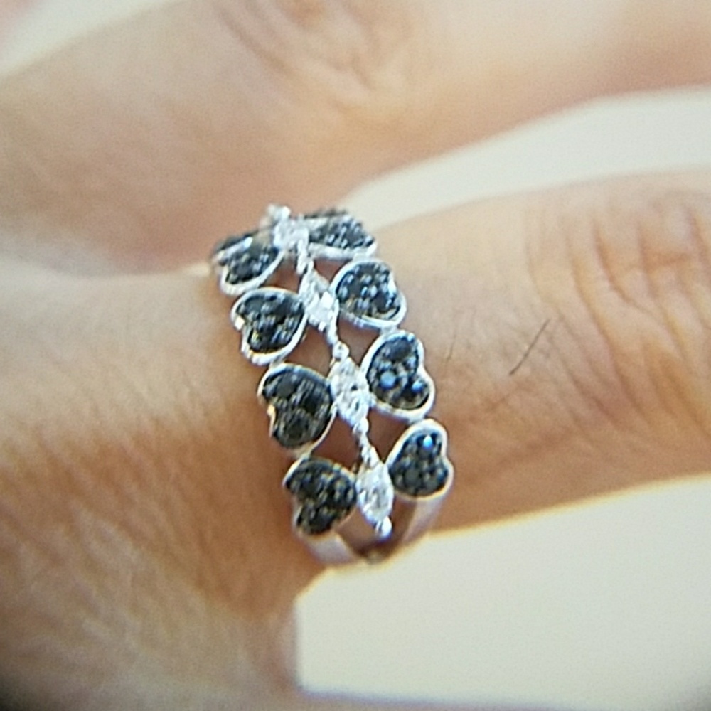 Sterling Silver Black CZ Heart Engagement Ring - Picture 2 of 8