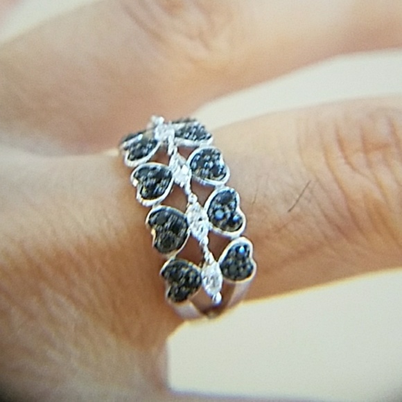 Sterling Silver Black CZ Heart Engagement Ring - Picture 2 of 8