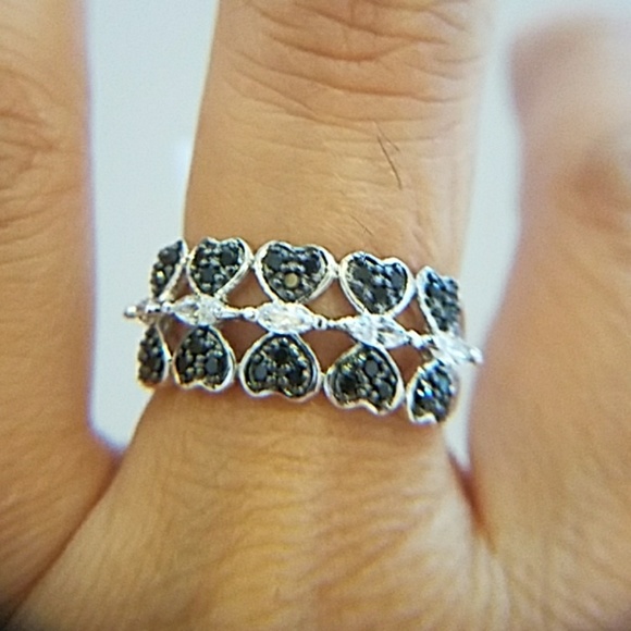 Sterling Silver Black CZ Heart Engagement Ring - Picture 3 of 8
