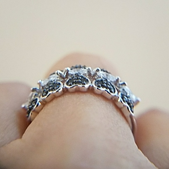 Sterling Silver Black CZ Heart Engagement Ring - Picture 4 of 8