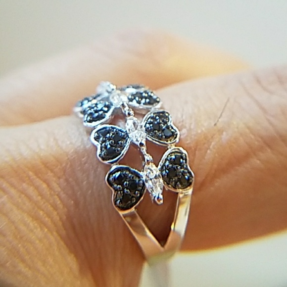 Sterling Silver Black CZ Heart Engagement Ring - Picture 5 of 8