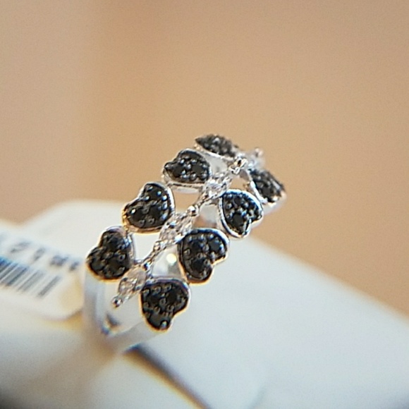 Sterling Silver Black CZ Heart Engagement Ring - Picture 6 of 8