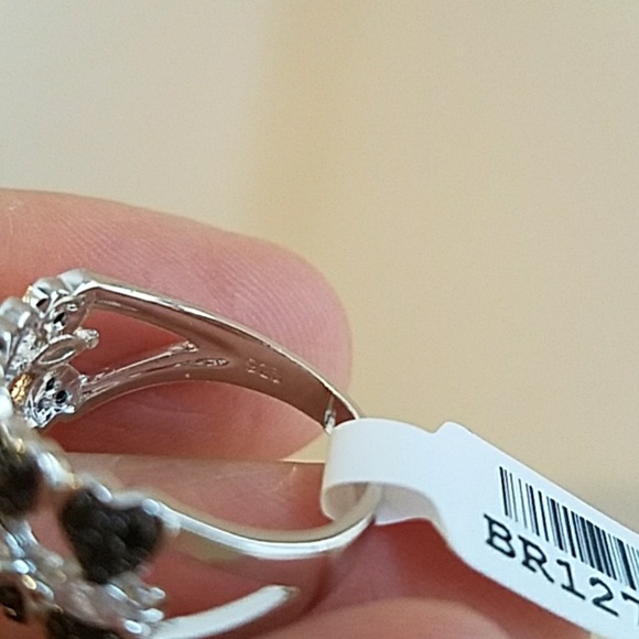 Sterling Silver Black CZ Heart Engagement Ring - Picture 7 of 8