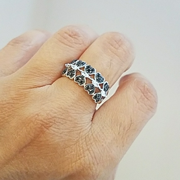 Sterling Silver Black CZ Heart Engagement Ring - Picture 8 of 8