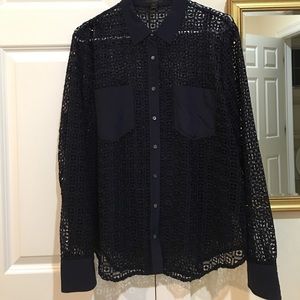 JCrew geometric lace button-up shirt