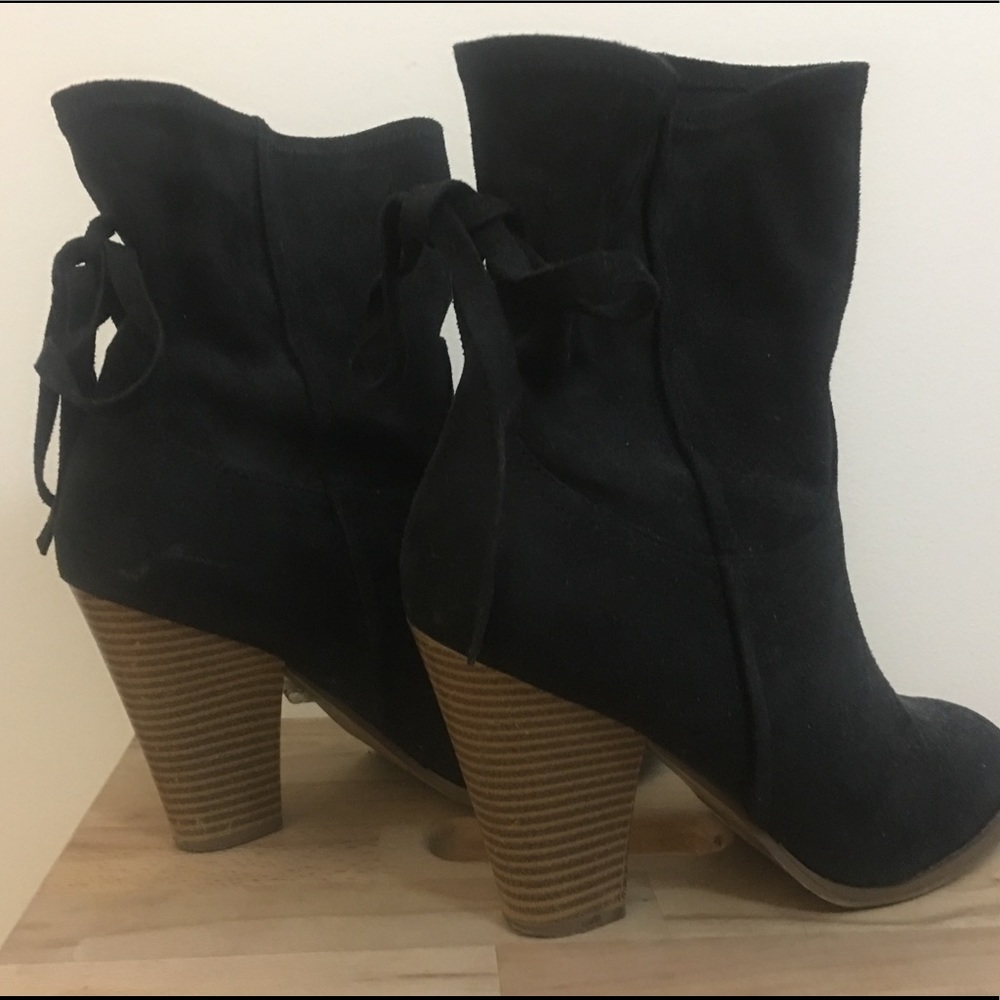 Black Booties with Wooden Heel