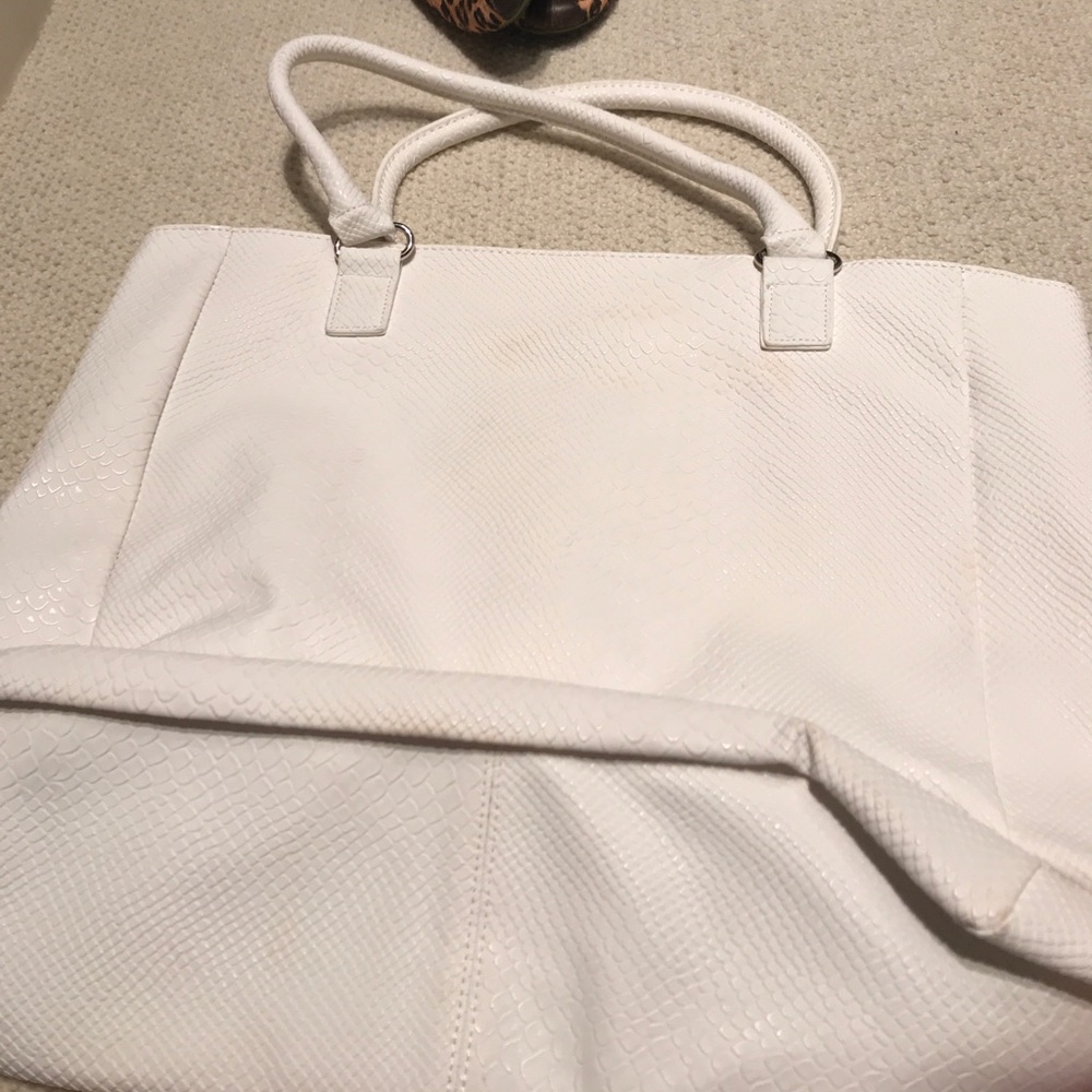 White snake skin tote bag