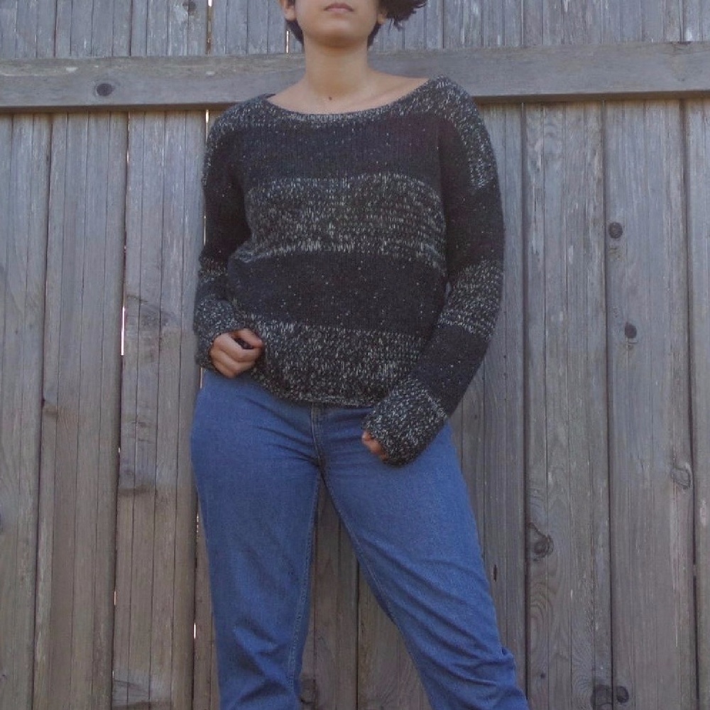 Black & Gray Striped Wool Blend Sweater
