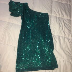Off the shoulder green sequin dress