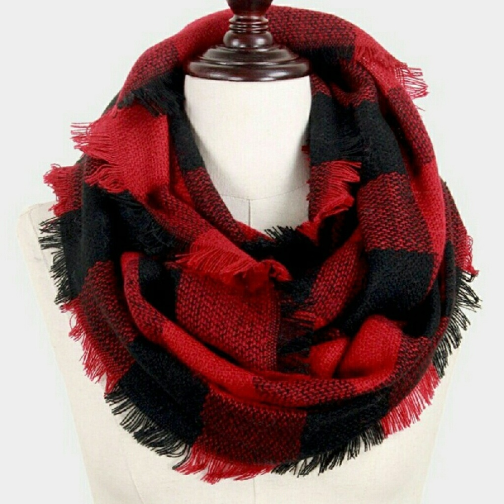 New Red & Black check infinity soft scarf