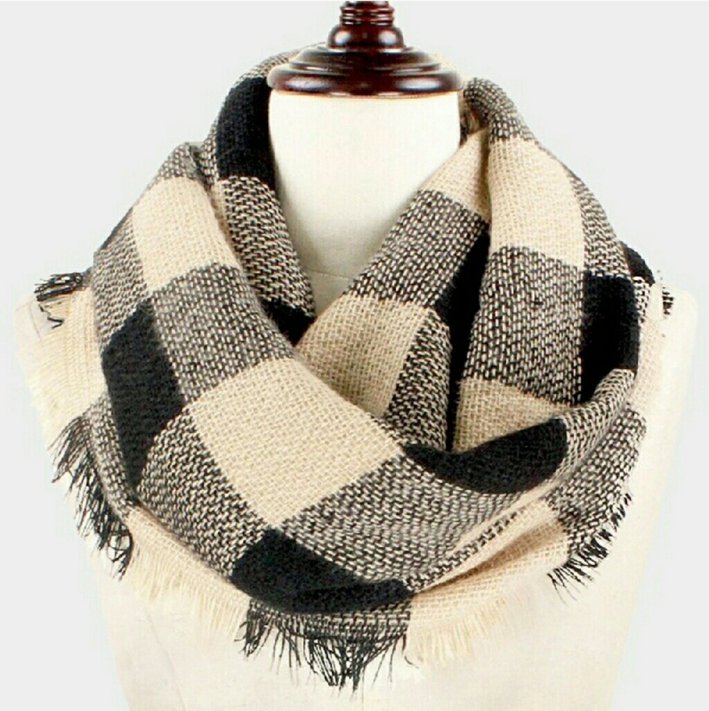 New Tan & Black check infinity soft scarf