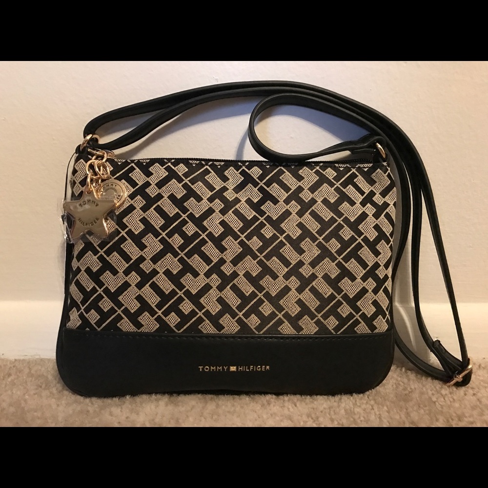 NWT Tommy Hilfiger Crossbody Purse Black Tan