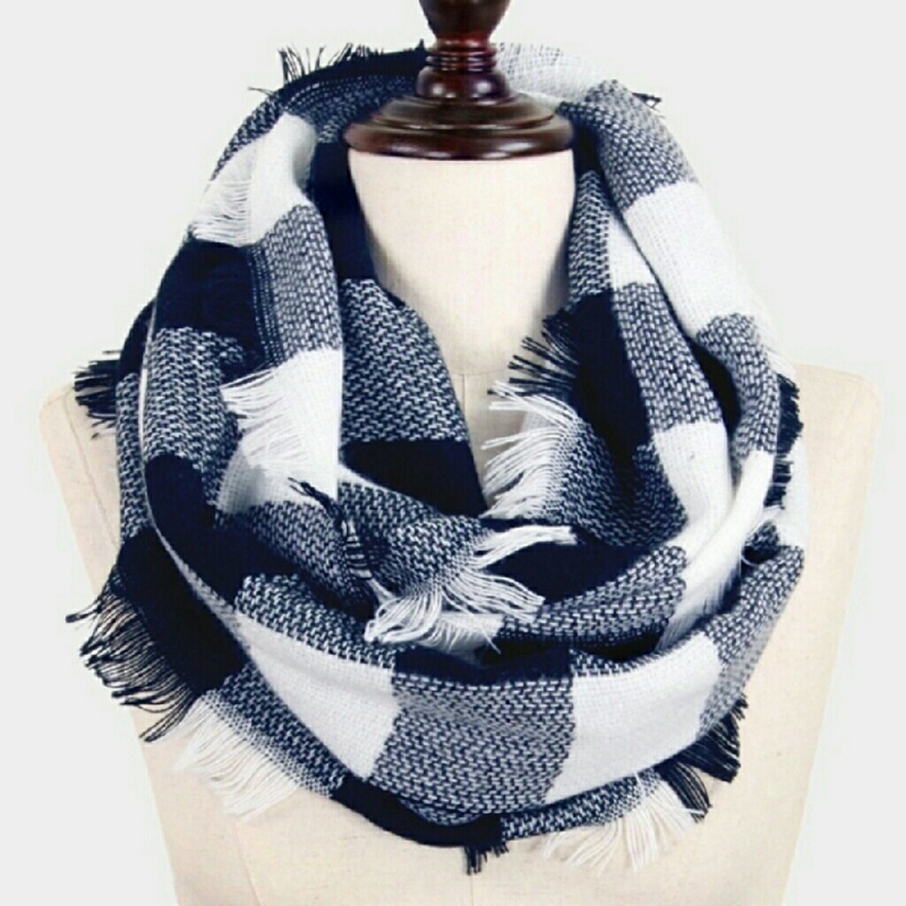New Navy & White check infinity soft scarf