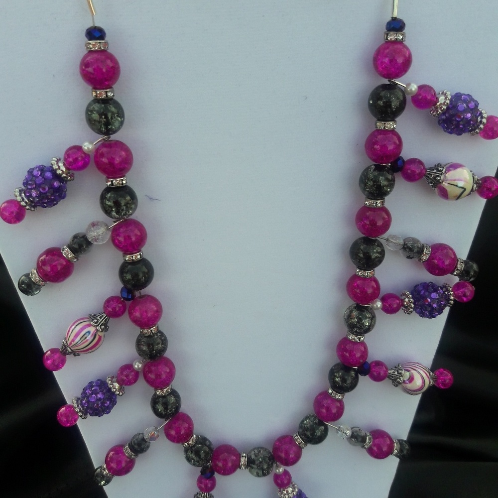 Handmade multi-colored glass bead necklace/earring