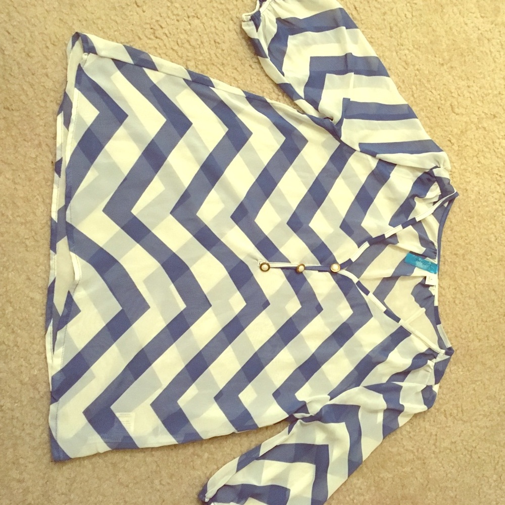 Blue and white chevron sheer top.