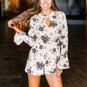 NWT Cream Floral Bell Sleeve Romper