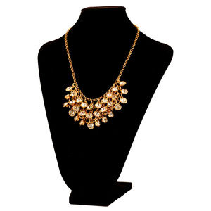 Gold-Tone Statement Necklace With Large Rhinestone