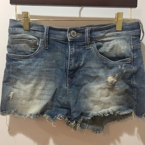 Express Distressed High Waisted Light Jean Shorts