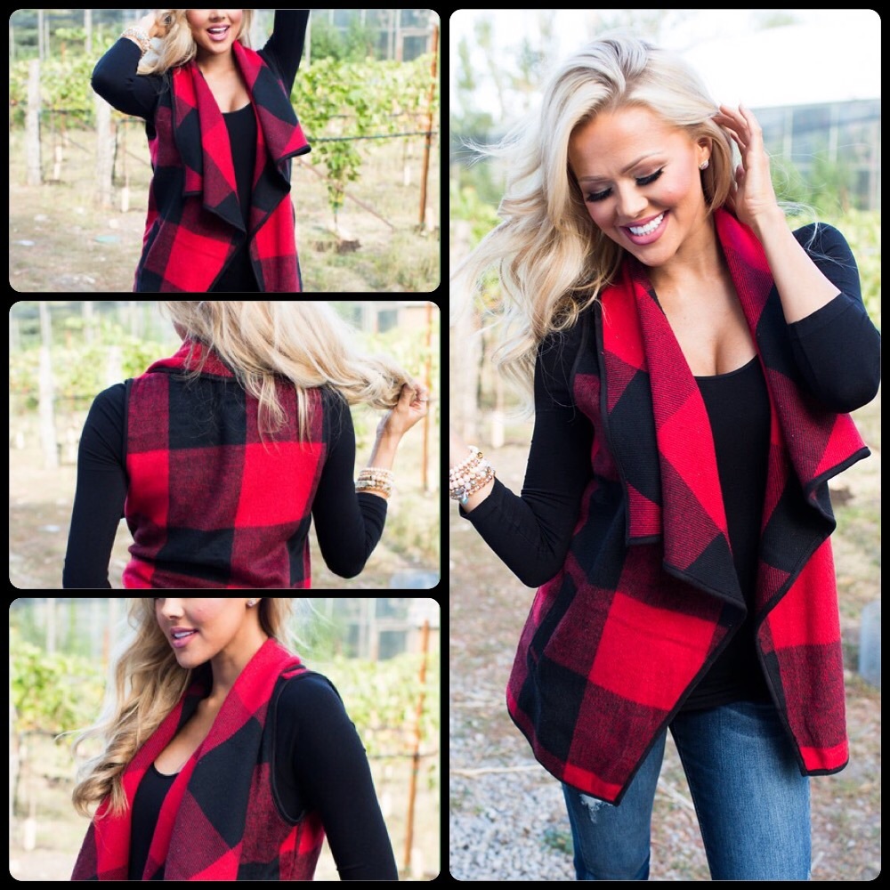 Red & Black Buffalo Check Vest
