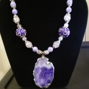 Handmade purple glass beaded necklace & earrings
