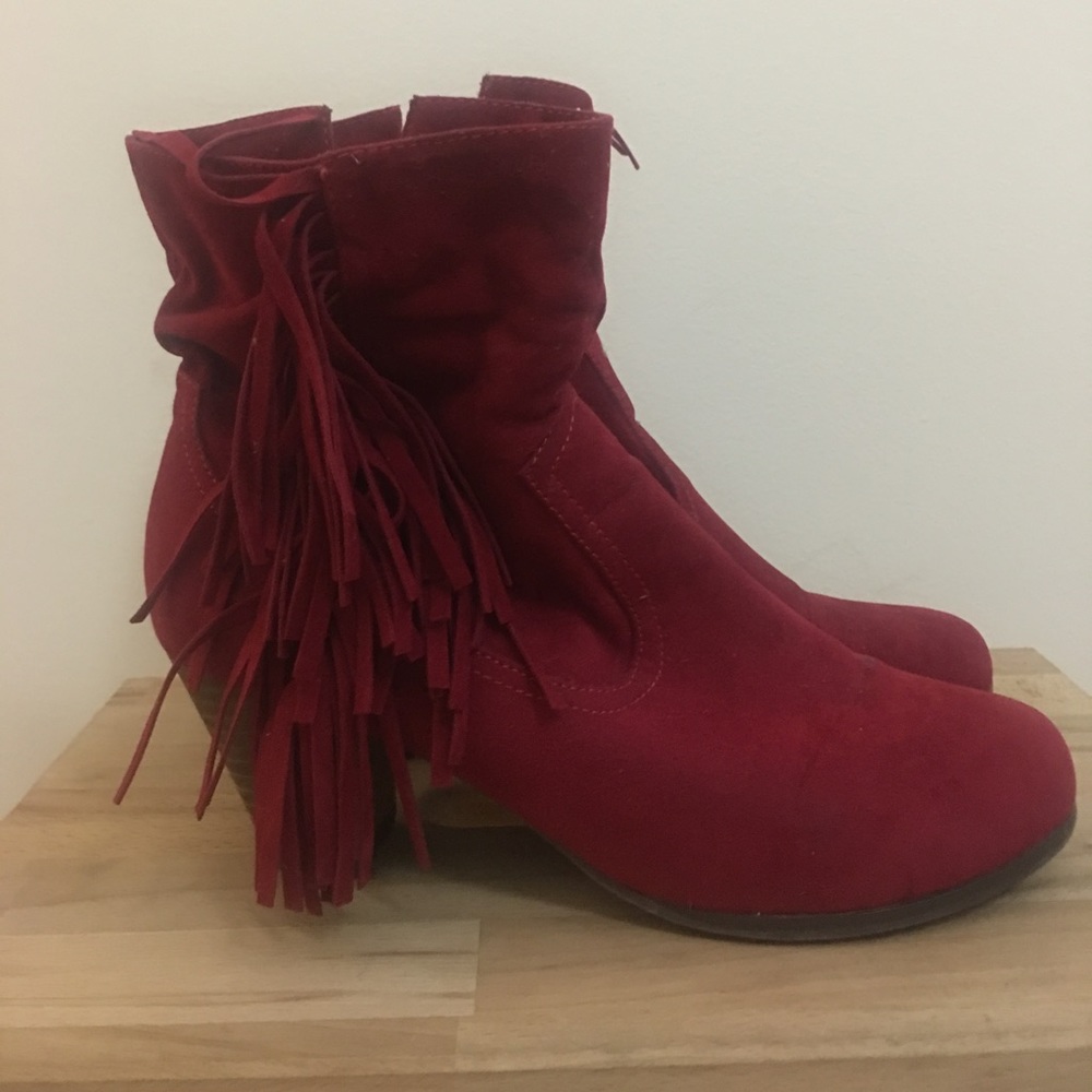 Red Fringe Booties