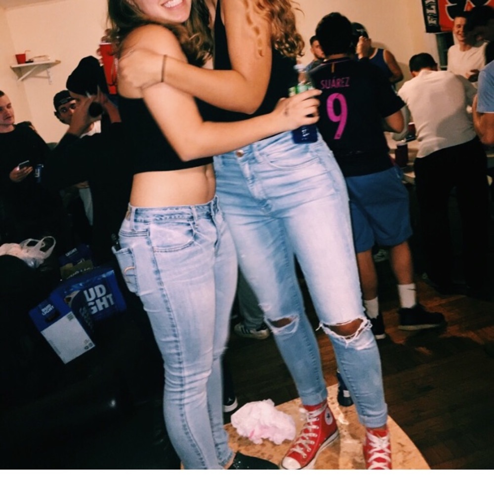 Knee Slit Light Wash High Waisted Denim Jeans