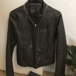 Dark brown (probably not real) leather jacket