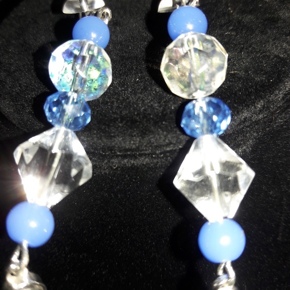 Handmade blue 3 strand necklace and earrings - Picture 2 of 7