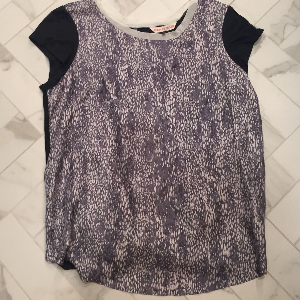 Purple and Blue Printed Silk Top