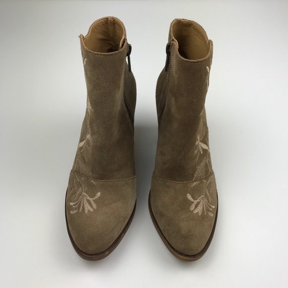 [Lucky Brand] Suede Embroidered Ankle Boots Boho - Picture 2 of 8