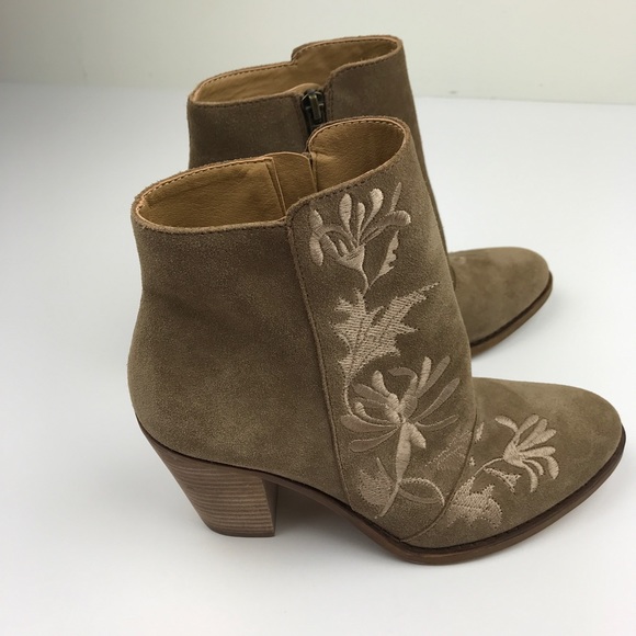 [Lucky Brand] Suede Embroidered Ankle Boots Boho - Picture 4 of 8