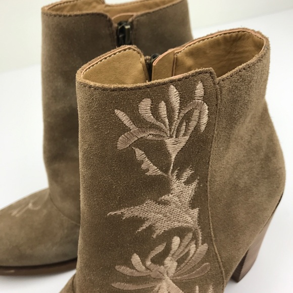[Lucky Brand] Suede Embroidered Ankle Boots Boho - Picture 6 of 8