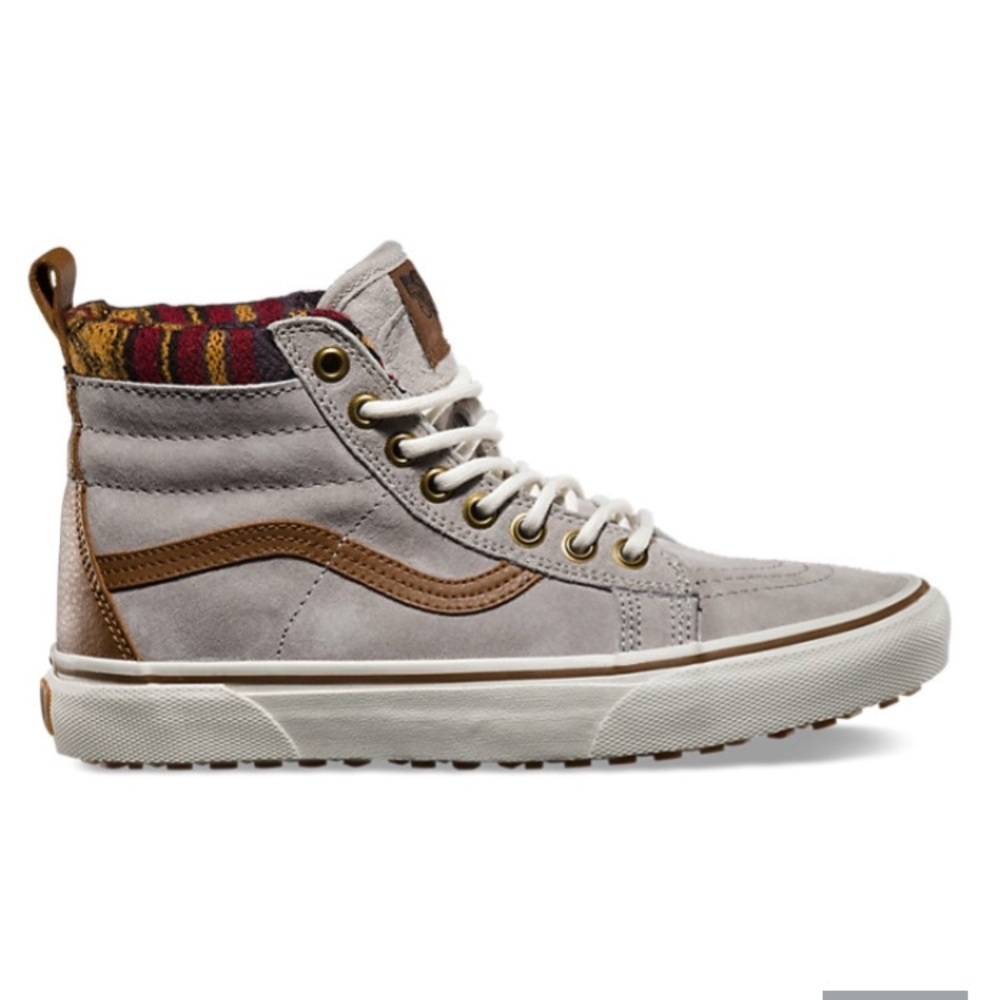 Sk8- HI MTE (hightop grey suede tribal print vans)