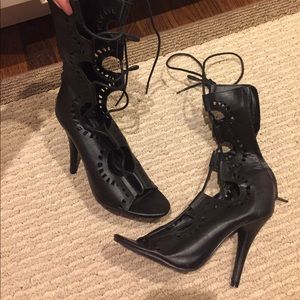 Peep toe tie up sandal heels