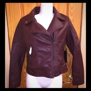 NWT Forever 21 Plum faux leather Moto jacket Sz S