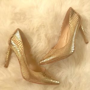Gold Snakeskin Pumps