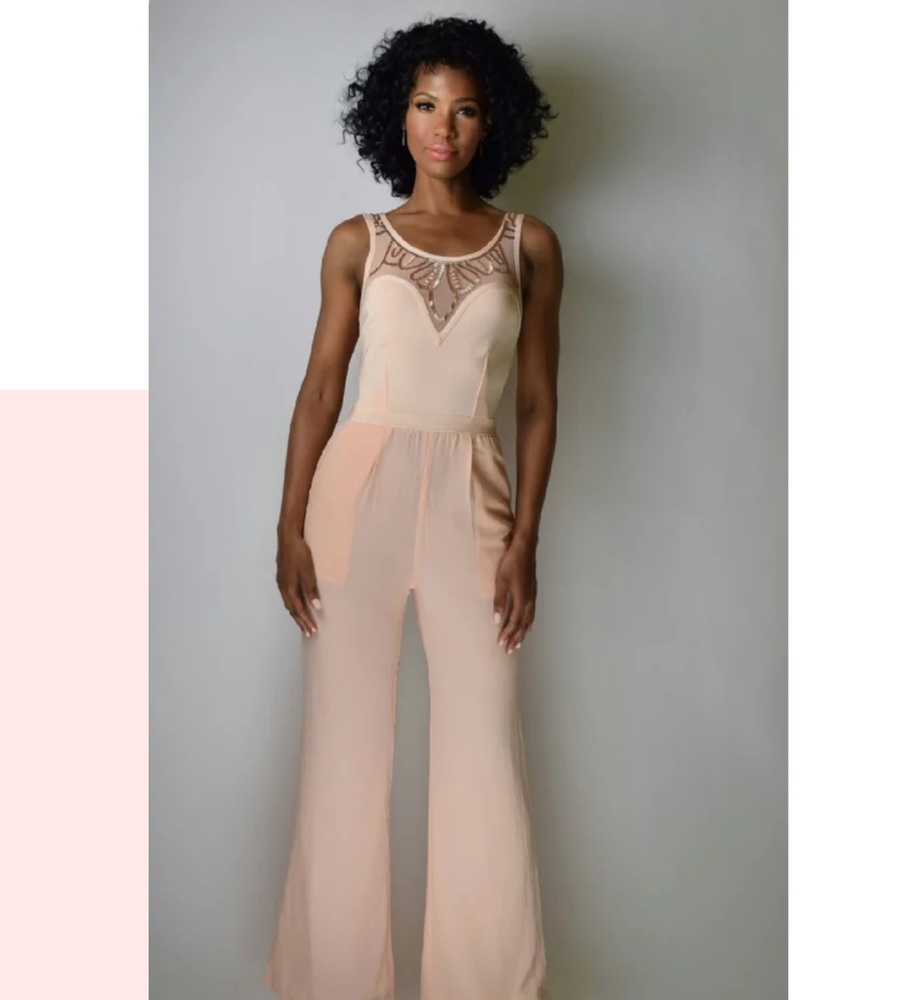 Peach Beaded Top Jump Suit